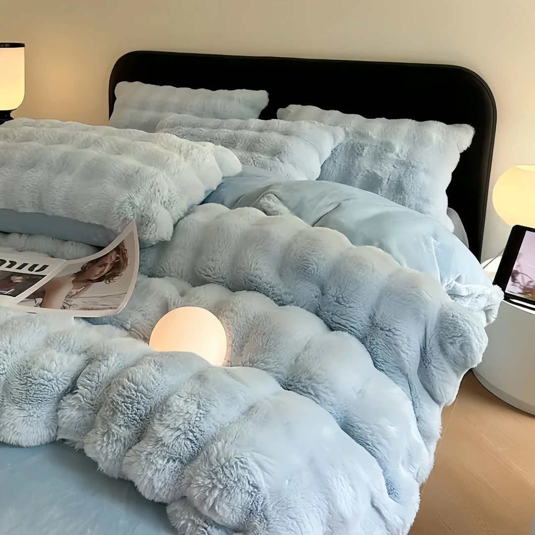 秋冬季A类兔兔牛奶绒床上四件套松弛感双面珊瑚绒三件套床单被罩4