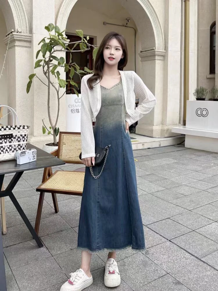 早秋新款两件套渐变色连衣裙