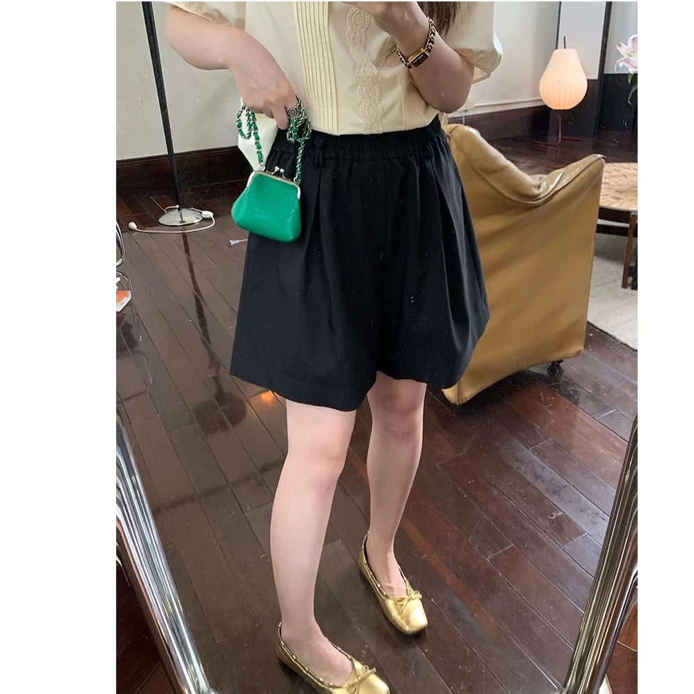 【反季现货-NAZ瑶瑶微胖高端定制】松紧腰系带百搭阔腿黑色直筒裤