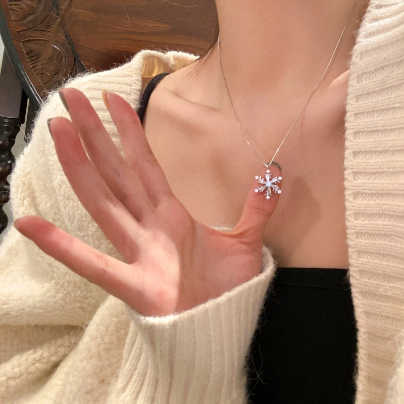 铜合金项链 独特设计可转动雪花项链女毛衣链高级锁骨链