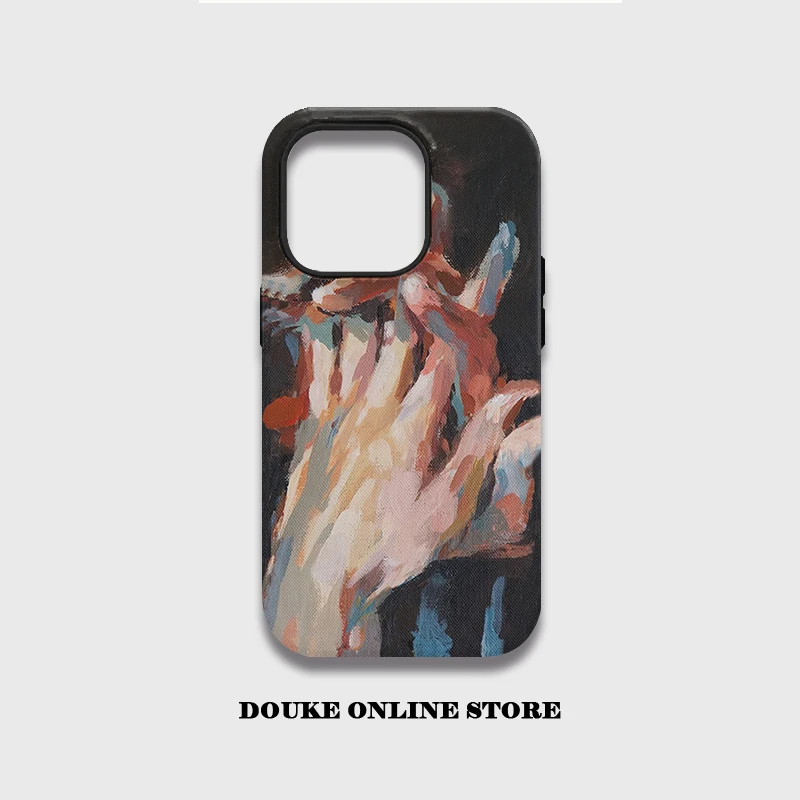 油画双手苹果16手机壳iphone15promax小米14华为13适用12艺术创意