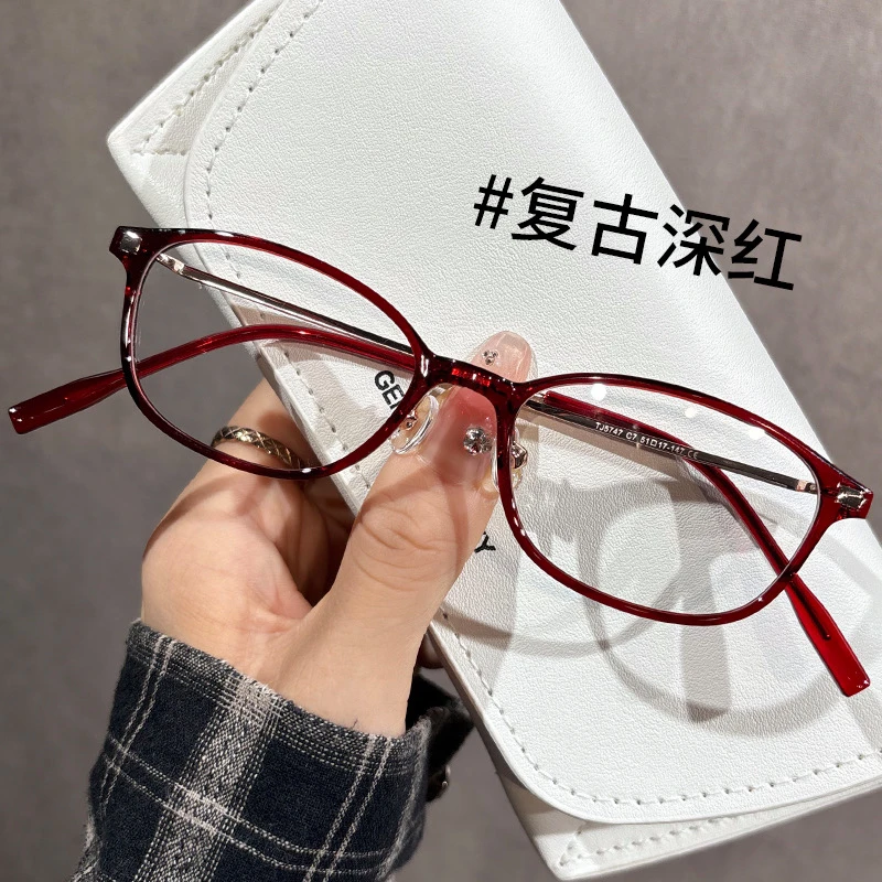 纯钛摩卡棕小框女复古老花镜专用小脸方圆脸显白显气质眼睛镜架女