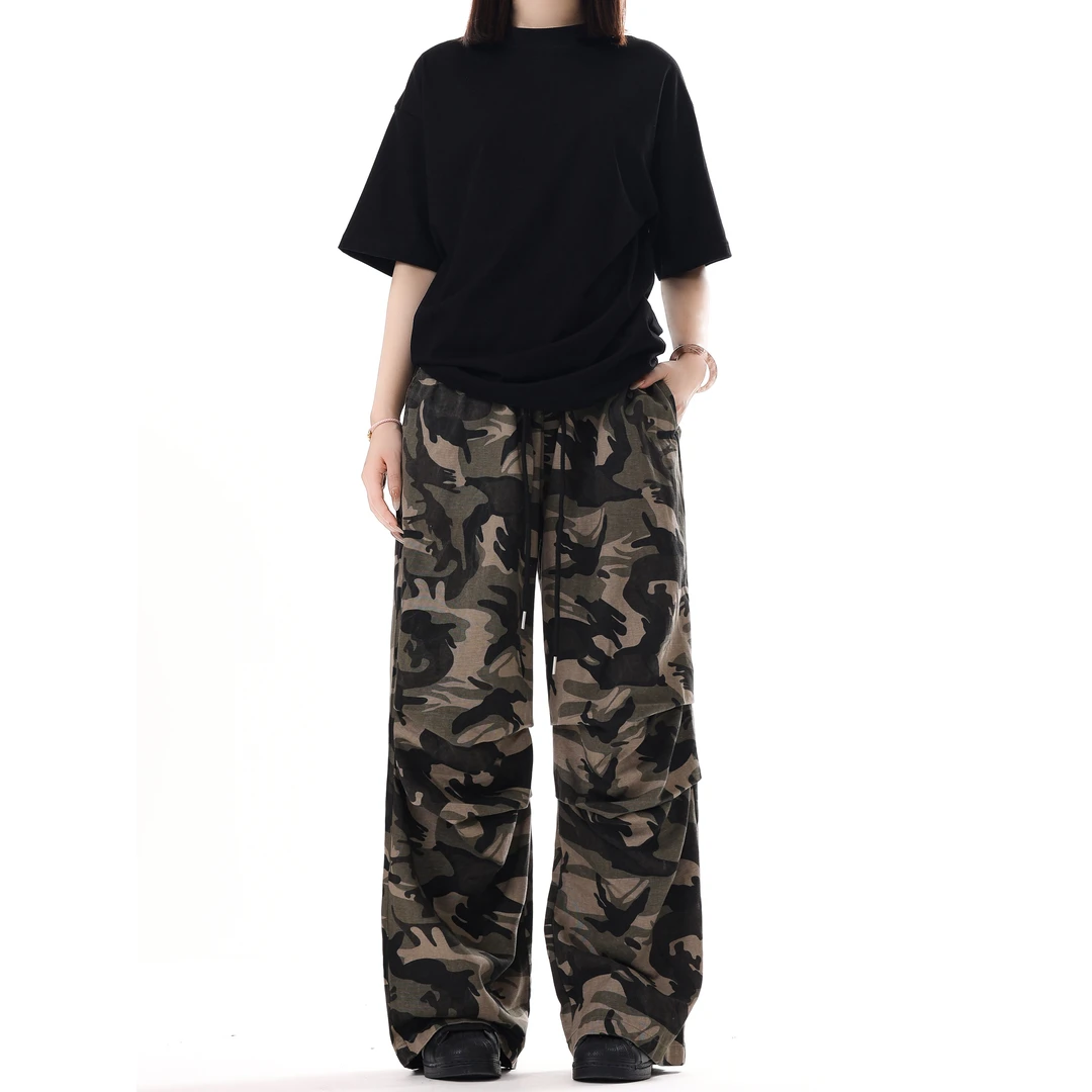 CioCoin美式迷彩工装伞兵裤男女复古hiphop直筒宽松休闲阔腿长裤