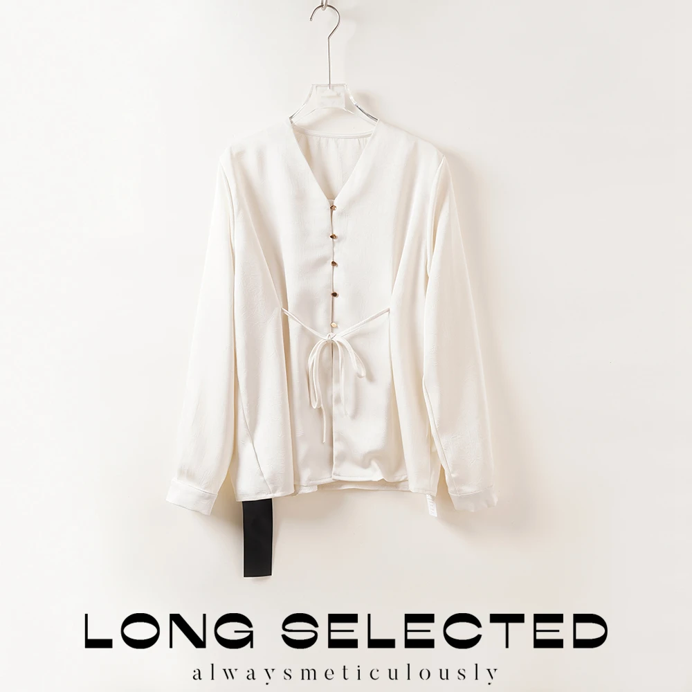 H2 V领设计感宽松修身长款小衫