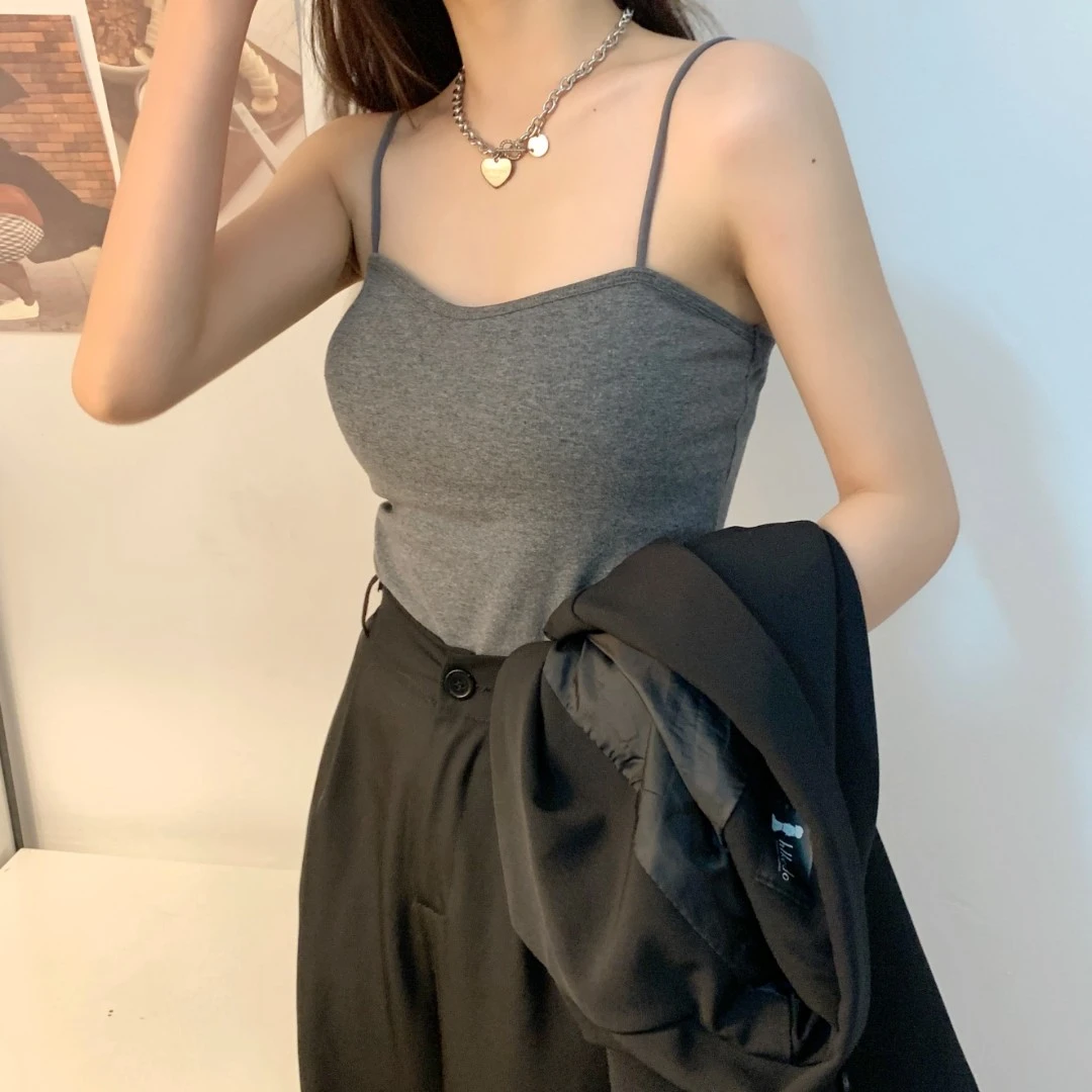针织吊带背心女抹胸内搭韩版修身显瘦打底学生辣妹上衣带胸垫美背