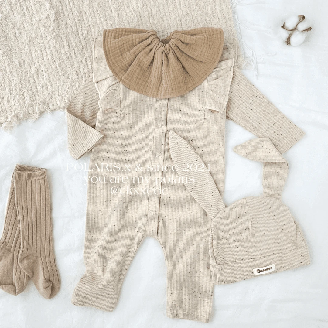 燕麦飞袖 | ins女宝点点纱螺纹坑条竖纹婴儿短袖包屁衣连体衣