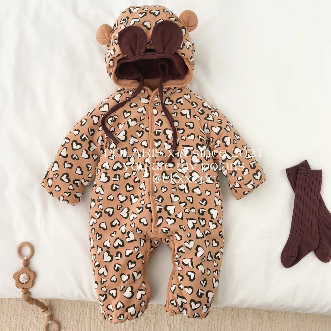 爱心豹纹 | 秋冬棉服婴儿男女宝保暖连体衣宝宝衣服秋冬款