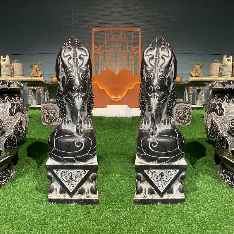 石雕青石吸水兽整石雕刻吸金兽蚣蝮门墩避水兽造景室内外摆件现货