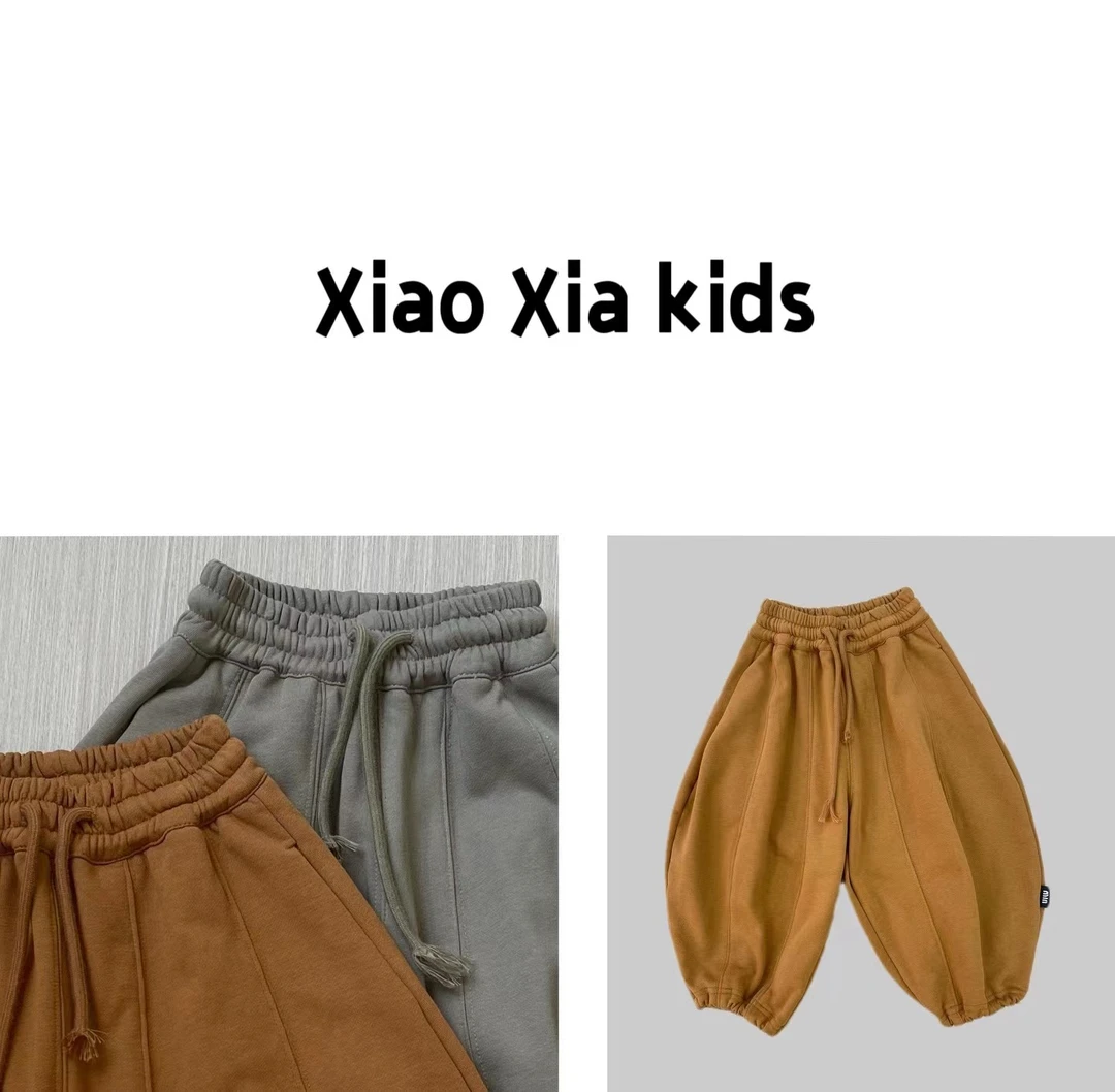 现货1204儿童针织裤男童春秋抽绳纯色百搭宽松长裤中大童时尚潮流