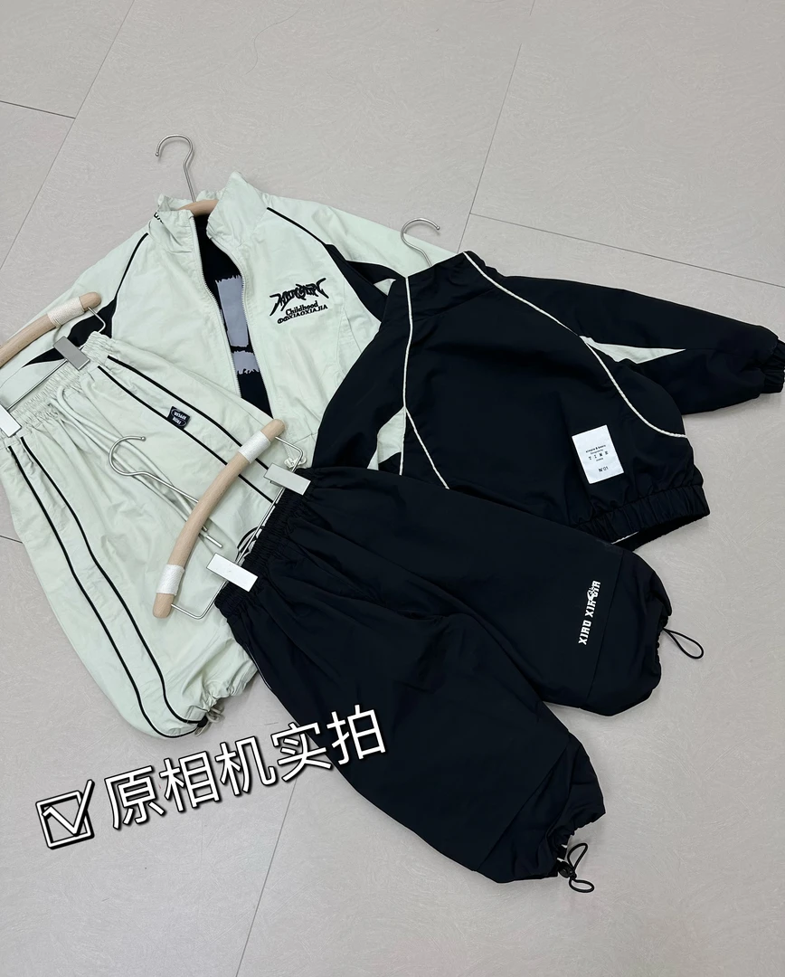 现货1674儿童套装春秋男童拼接休闲洋气宽松时尚抽绳中大童