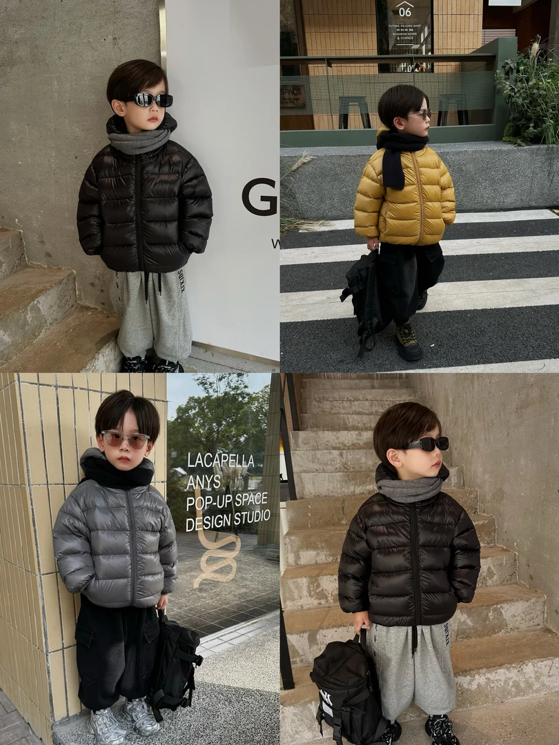 现货5021儿童羽绒服连帽轻薄冬季冬款韩版加厚男童外套纯色休闲