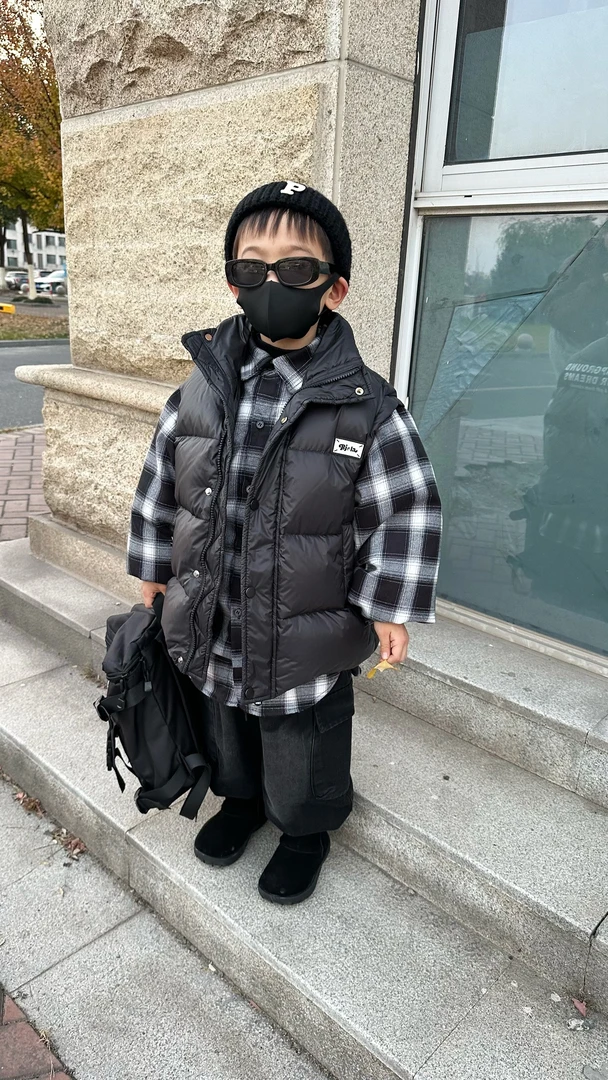 现货5163儿童羽绒服冬季加厚中大童格子冬款黑羽绒袄男童韩版
