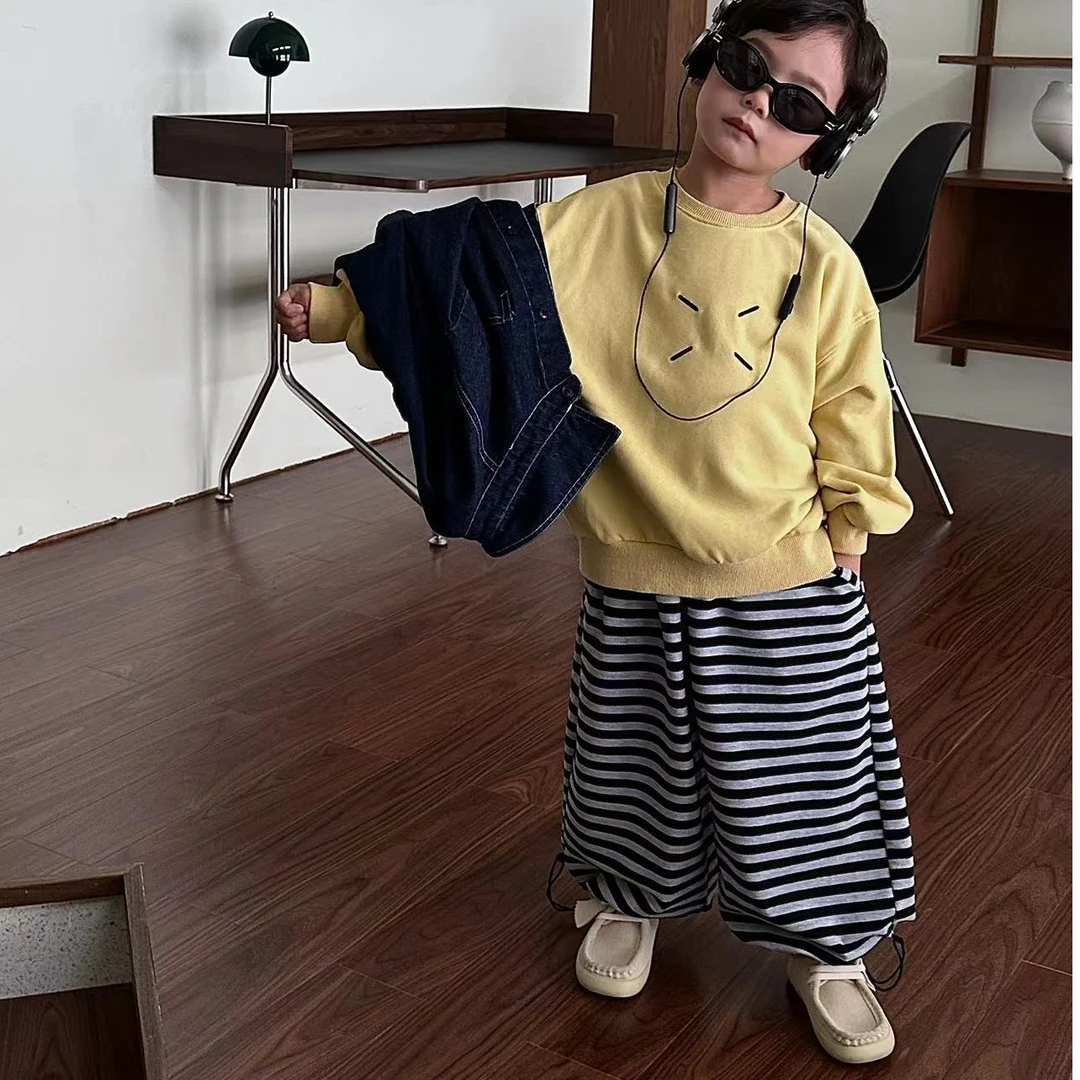 5020裤子儿童条纹秋季韩版宽松休闲束脚抽绳男童中大童2023新款