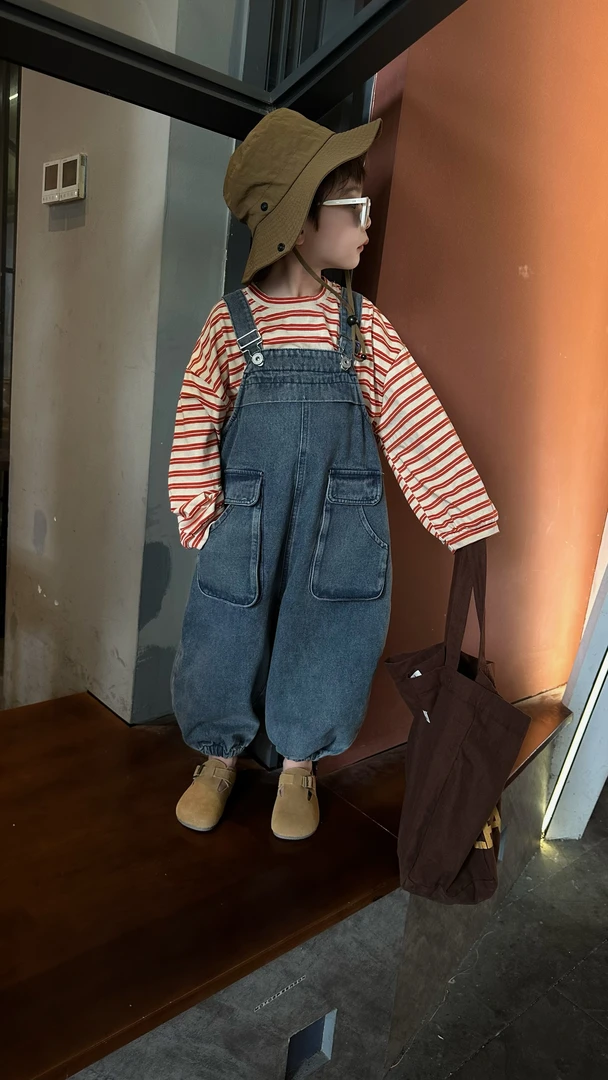 现货1202儿童背带裤韩版春秋牛仔裤男童洋气休闲宽松裤子