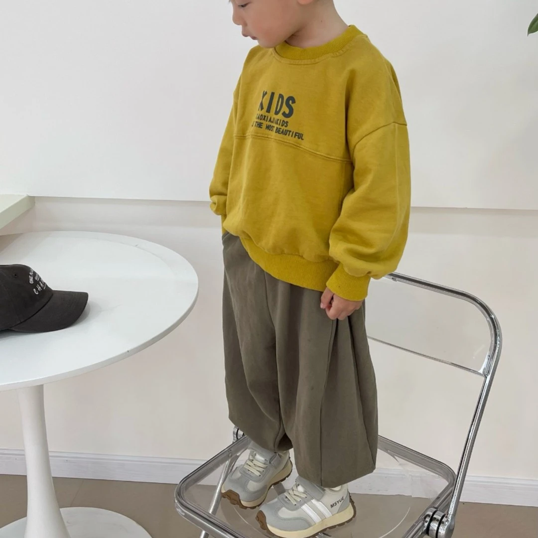 4524裤子韩版儿童针织百搭休闲秋季纯色卫裤男童中大童2023新款