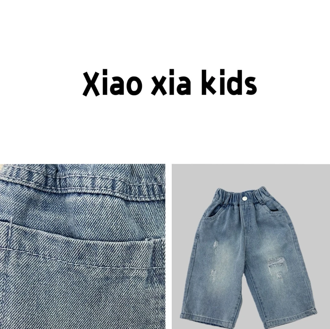 现货1237儿童牛仔裤男童春秋韩版时尚破洞长裤中大童休闲宽松直筒