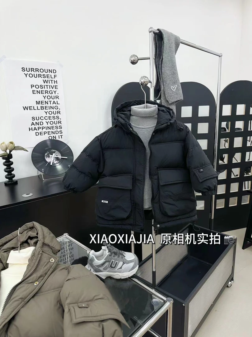 现货1716白鸭绒儿童男童连帽加厚韩版中长款休闲中大童