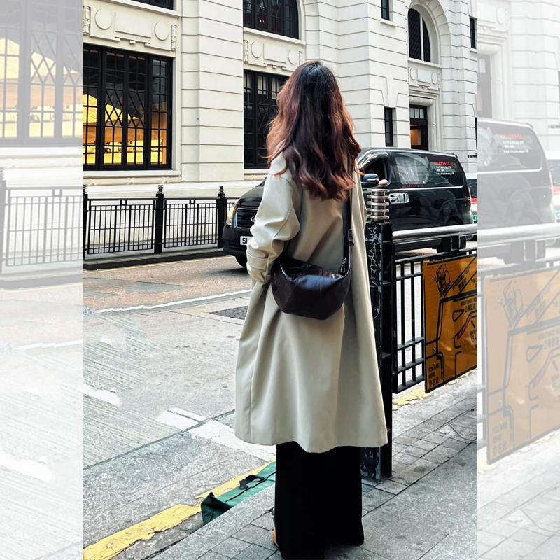 [TONFUNLY]长款风衣25年春季新款简约包扣中长款风衣女外套