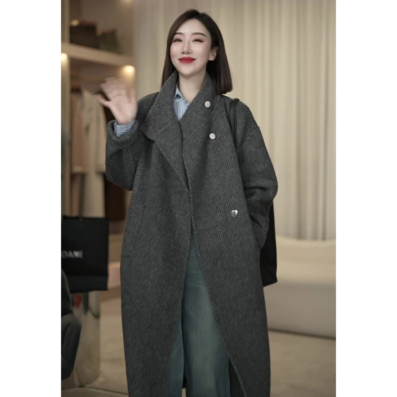 [TONFUNLY]长款-立领子斜纹款保暖经典双面手工大衣中长款外套