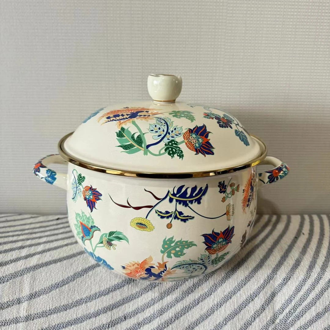 22cm【满庭芳空心环】珐琅搪瓷汤锅搪瓷盖炖锅