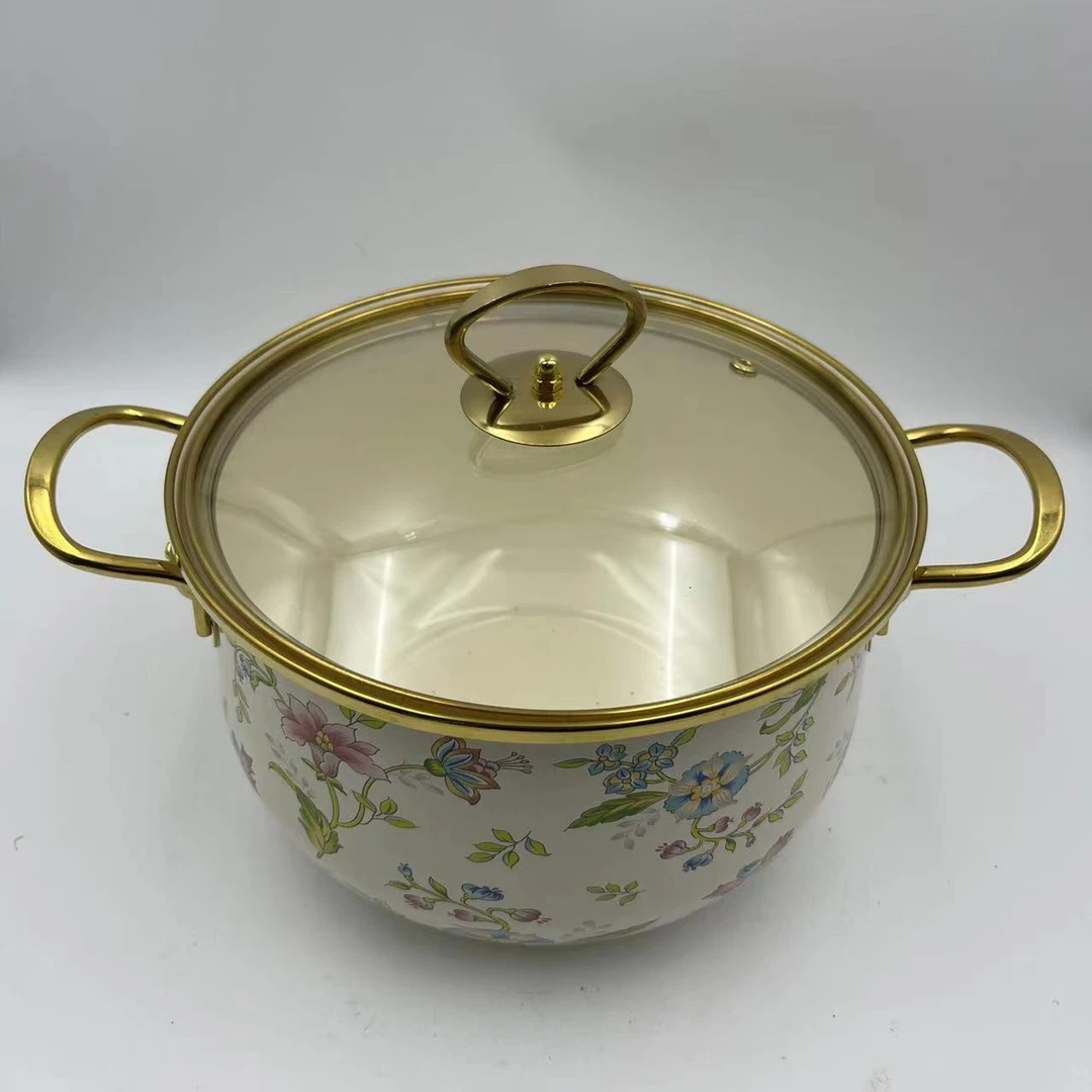 20cm紫罗兰搪瓷珐琅汤锅金边玻璃盖汤锅