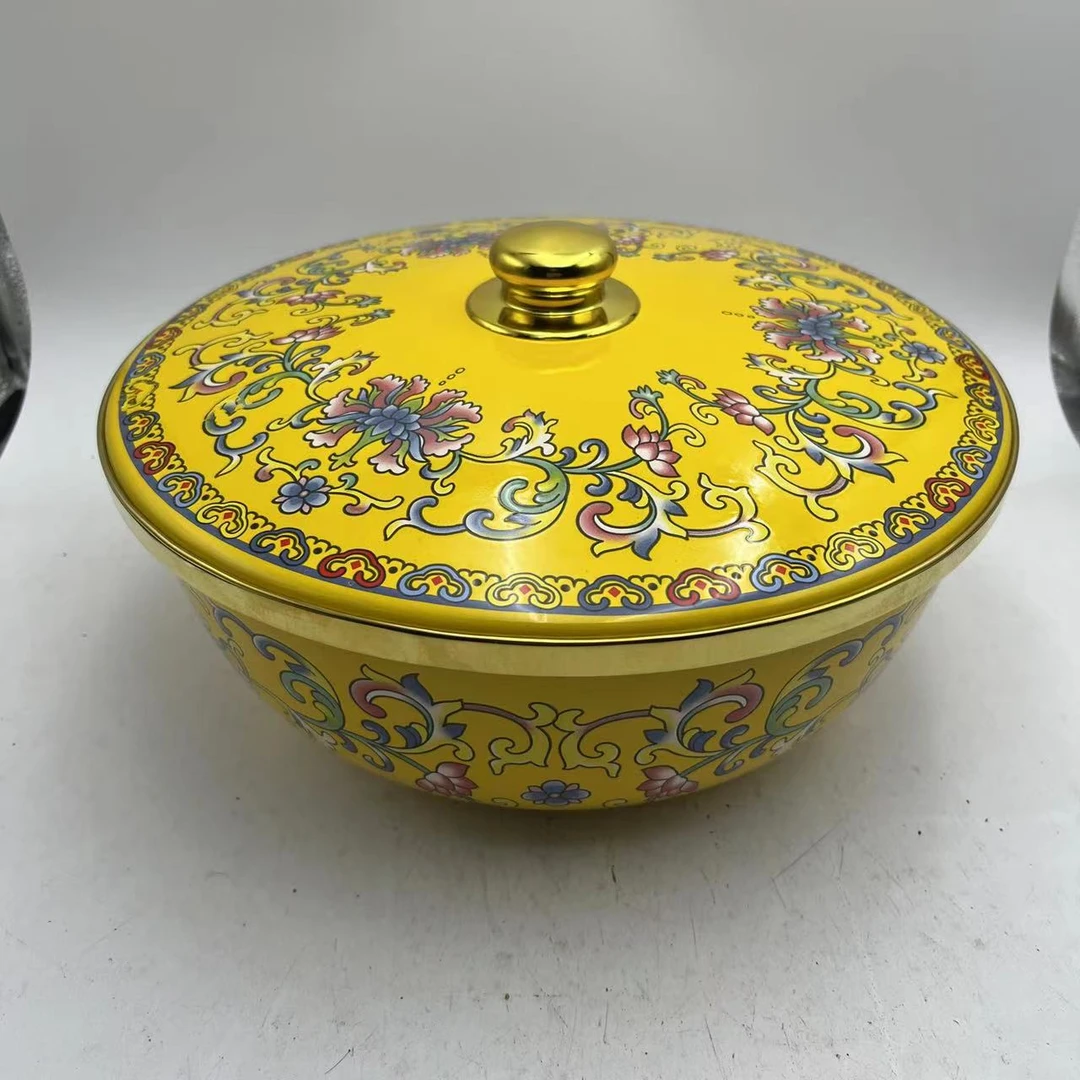 28.8cm【勾莲花】 搪瓷和面盆高定款金边搪瓷盖