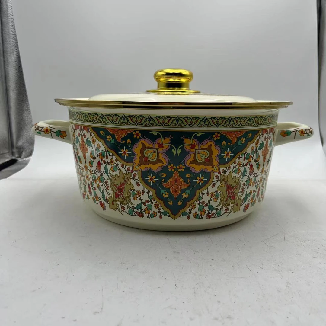 26cm【俄罗斯经典汤锅】珐琅搪瓷汤锅炖锅煮锅搪瓷盖