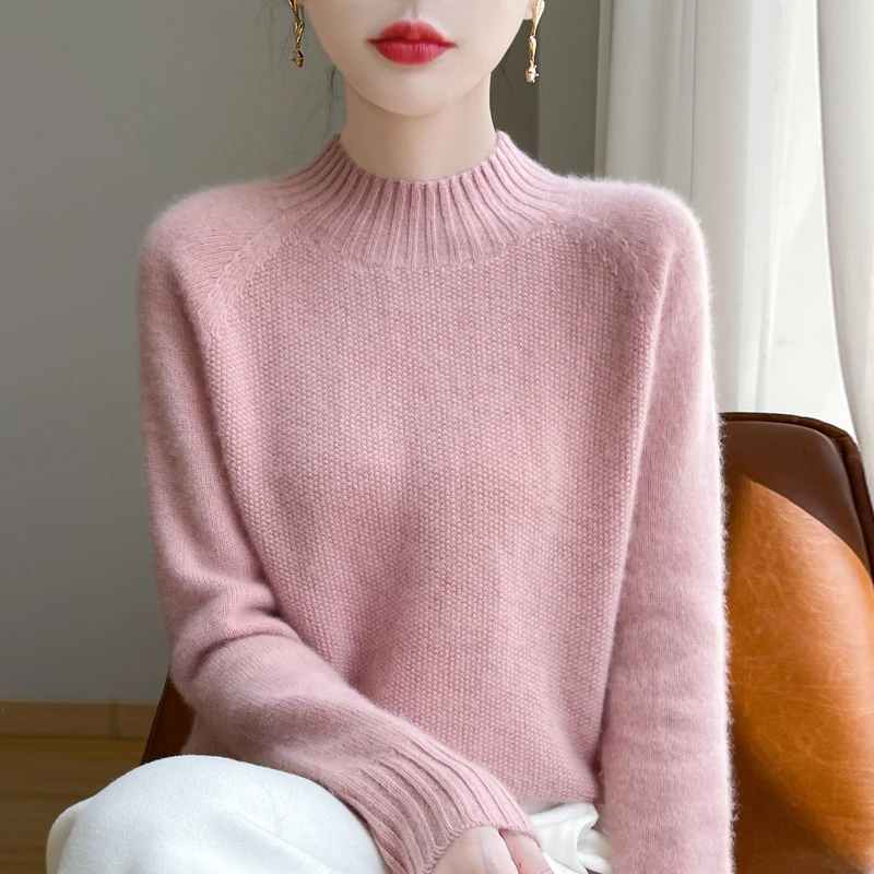 秋冬七针加厚桂花针半高领羊毛衫女针织打底衫长袖百搭保暖毛衣