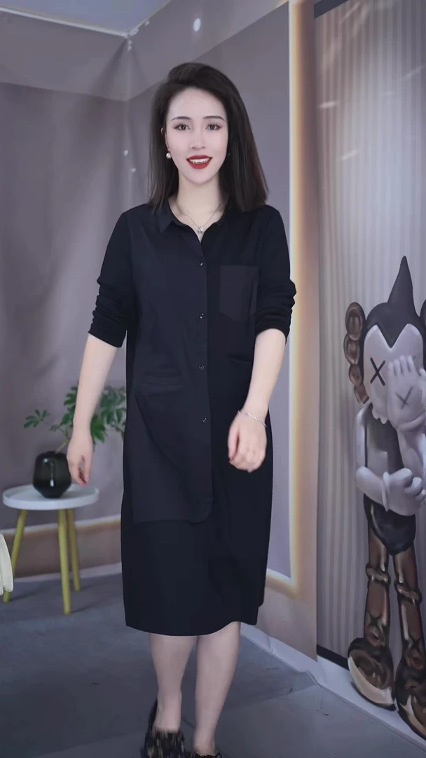 【上新定制】H.G22118-JJ新款减龄百搭黑色连衣裙