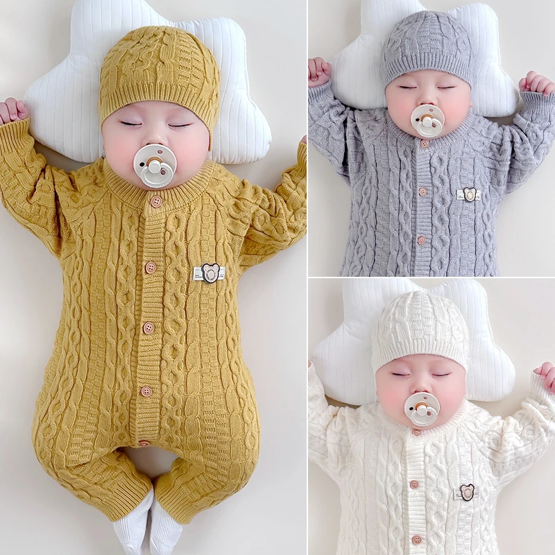 婴儿毛衣秋冬连体衣婴幼儿衣服冬季线衣小孩睡衣宝宝针织打底哈衣