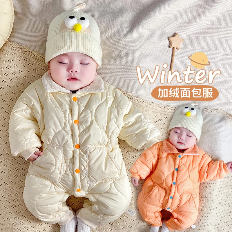 婴儿棉服冬季连体衣保暖婴幼儿秋冬外出服加绒宝宝棉衣轻薄款哈衣