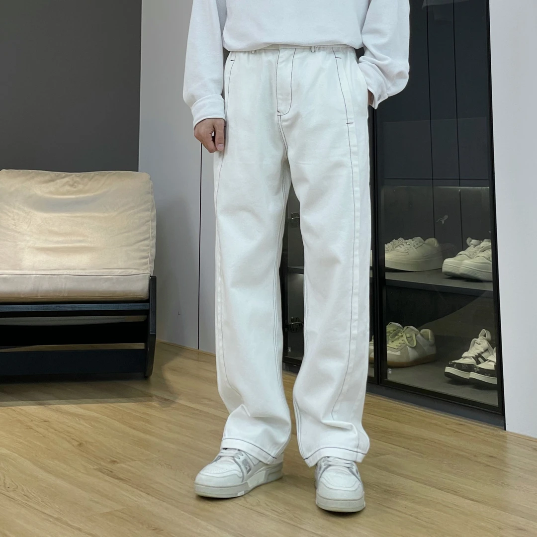 【男女同款】春秋季明线设计宽松直筒情侣中高腰牛仔裤休闲裤K24362