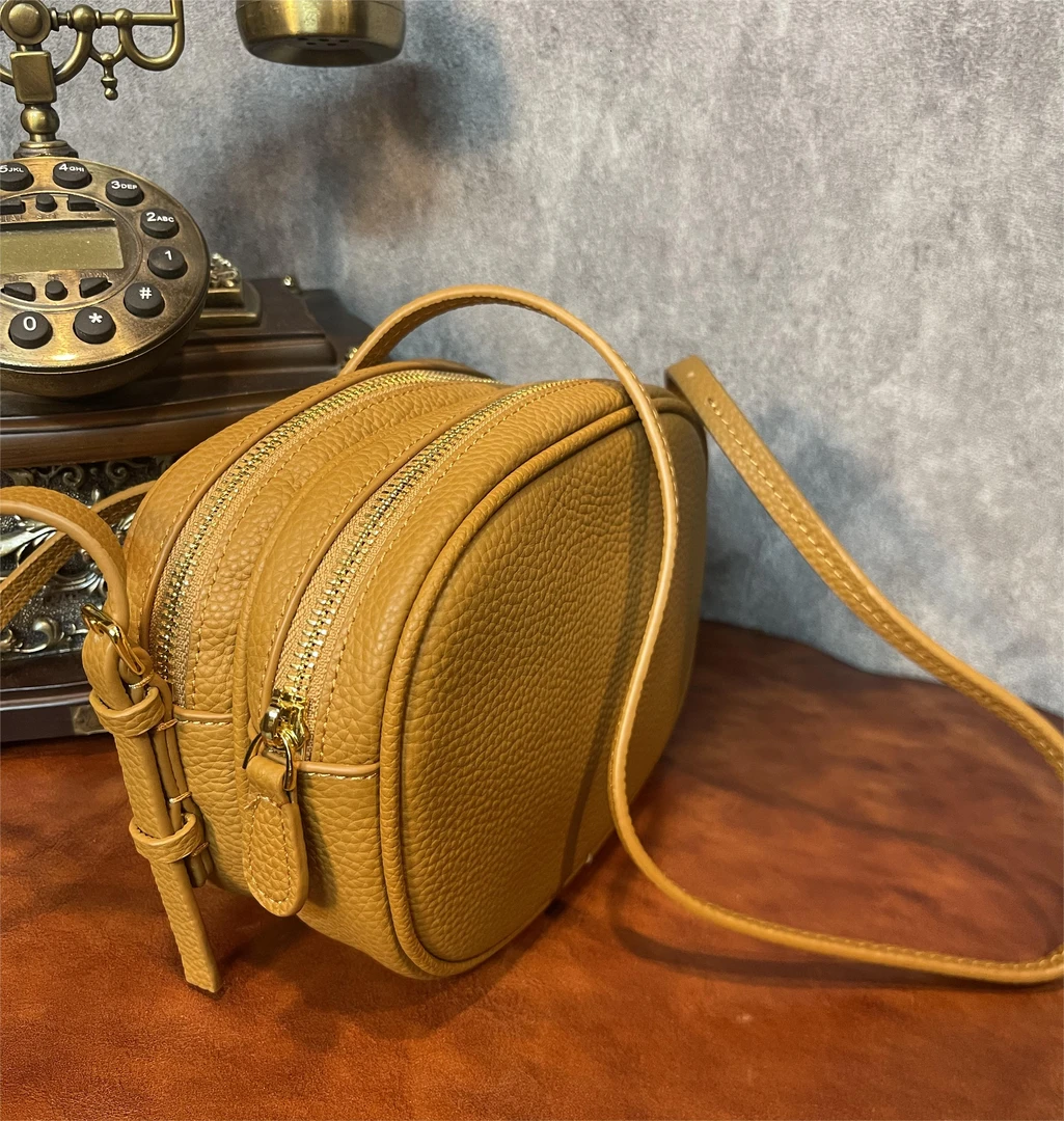 【三森印记】馒头包（休闲时尚百搭简约复古女士真皮斜跨馒头包）D25