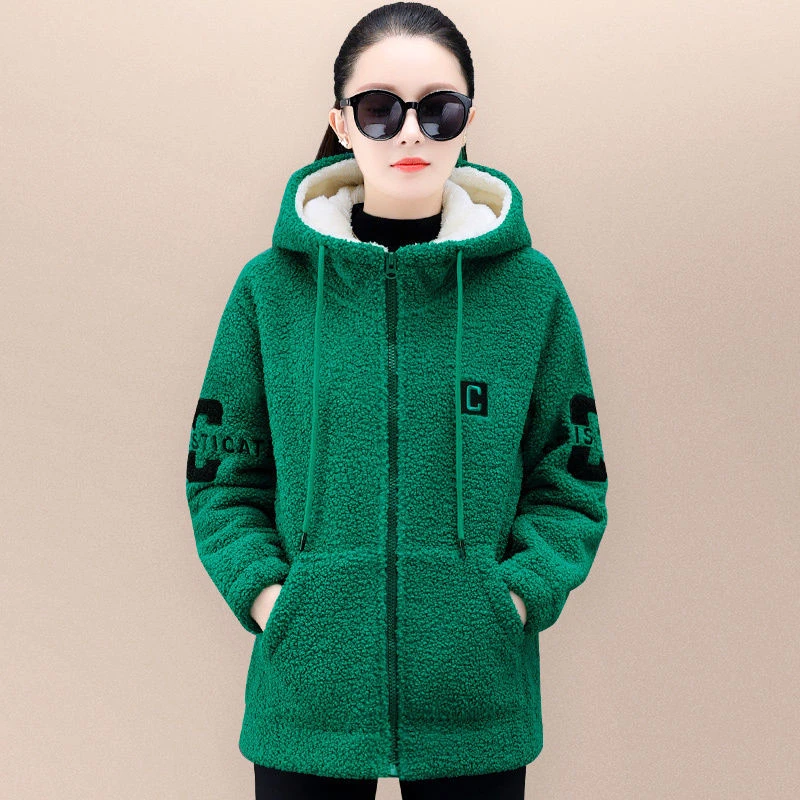 羊羔绒外套女秋冬季加厚颗粒绒洋气连帽卫衣宽松大码加厚休闲上衣