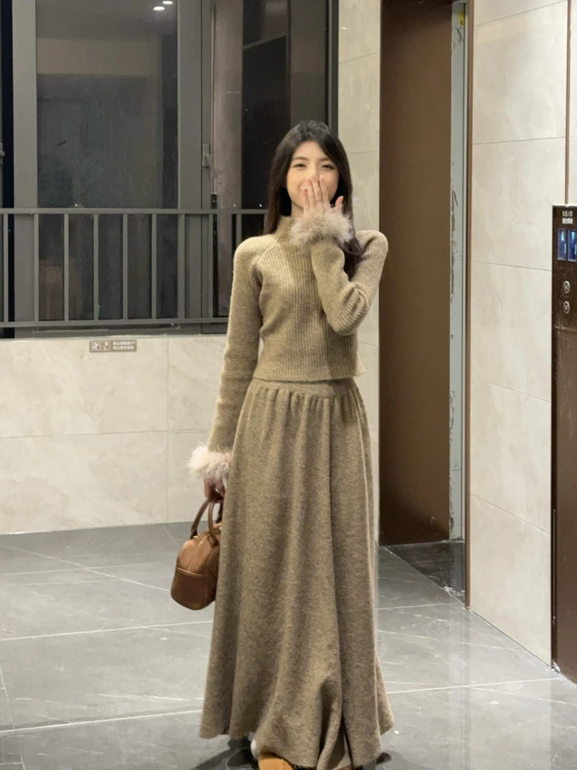 纯欲小众设计毛毛袖子条纹针织衫法式长袖上衣