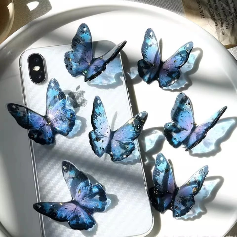 拍谷美道具蝴蝶手工滴胶金箔立体蓝紫色配件diy手工手机壳耳环发
