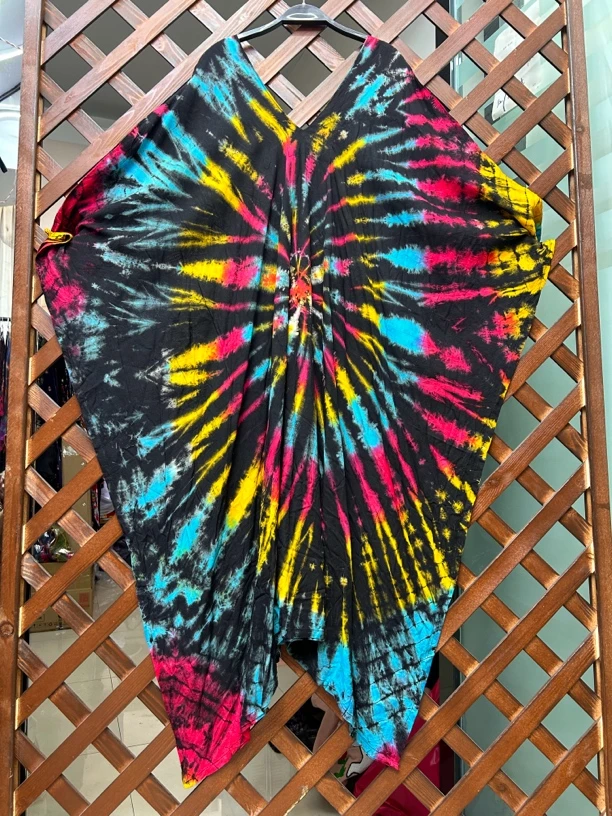 彩色手工扎染泰国夏款连衣裙袍