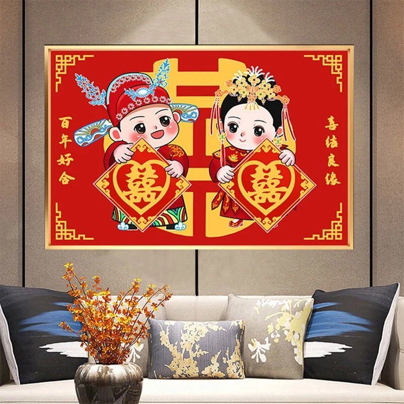 手工十字绣百年好合客厅背景墙结婚款婚礼卧室客厅背景墙小副画