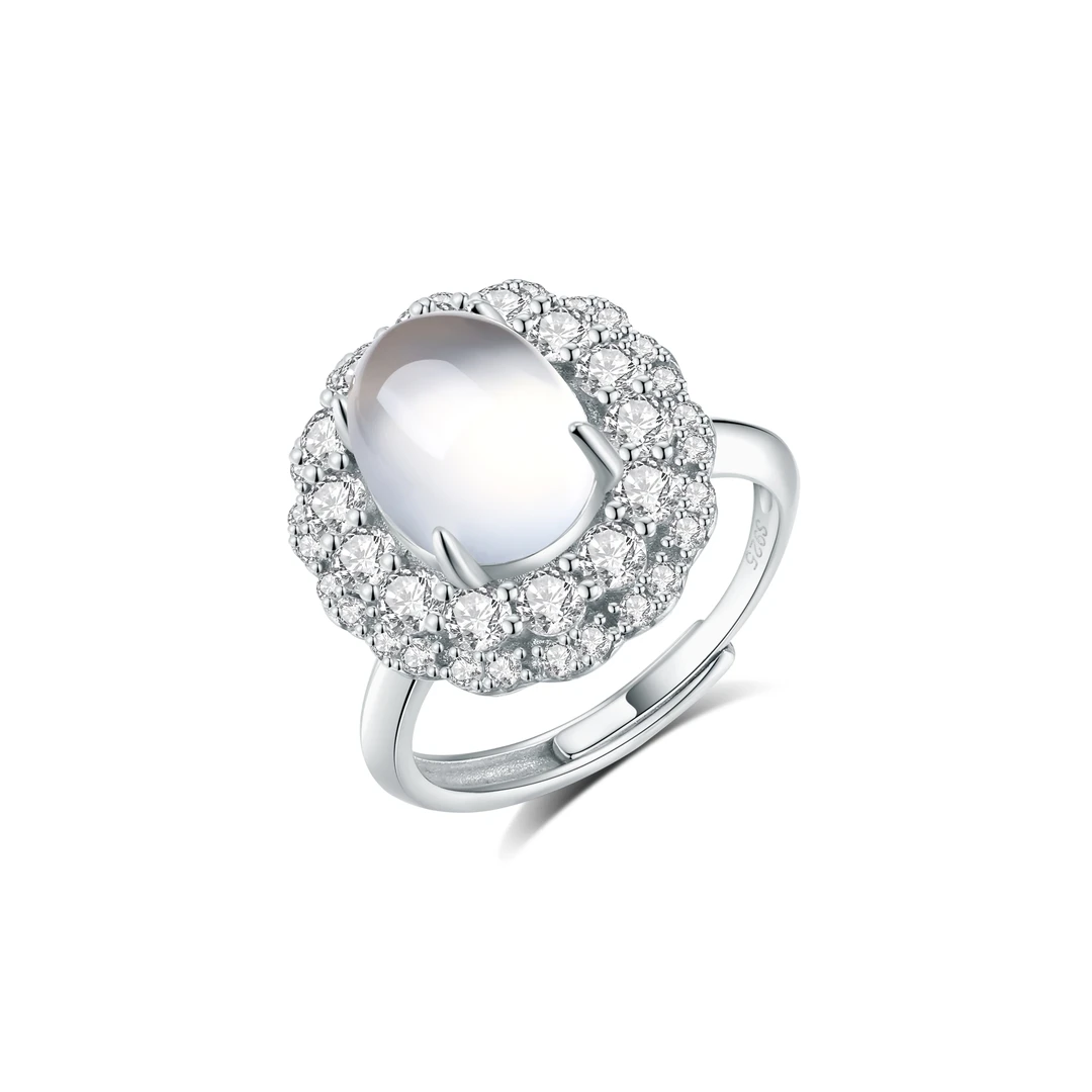 925银戒指 轻奢银戒围钻镶嵌可调节戒指