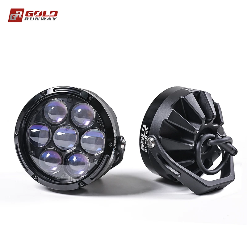 GR射灯新款G7摩托车安装LED辅助灯7珠5珠套装配黄色灯罩鸣笛爆闪