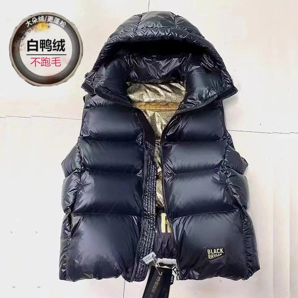 秋冬男女同款黑色羽绒马甲外穿加厚防寒保暖外套潮流大码带帽坎肩