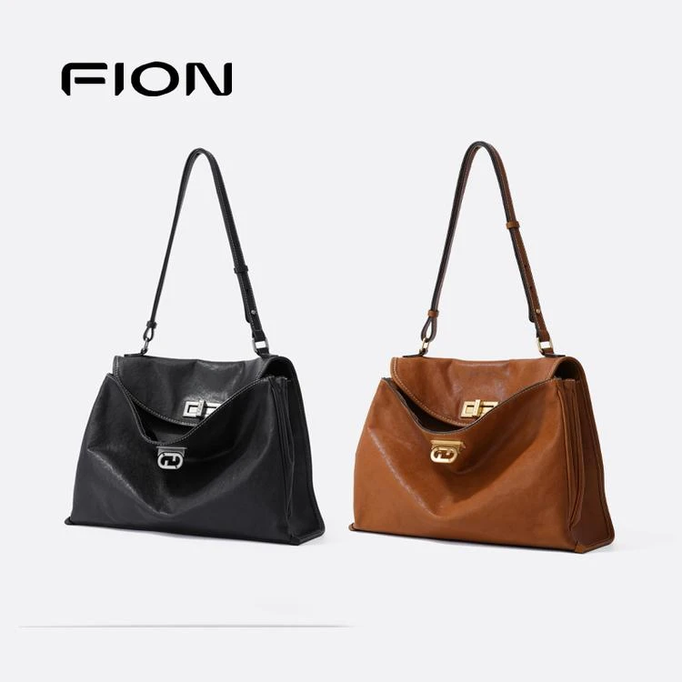 Fion菲安妮【高定款】双锁植鞣皮简约复古软托特斜挎包FAAFVNH001/2