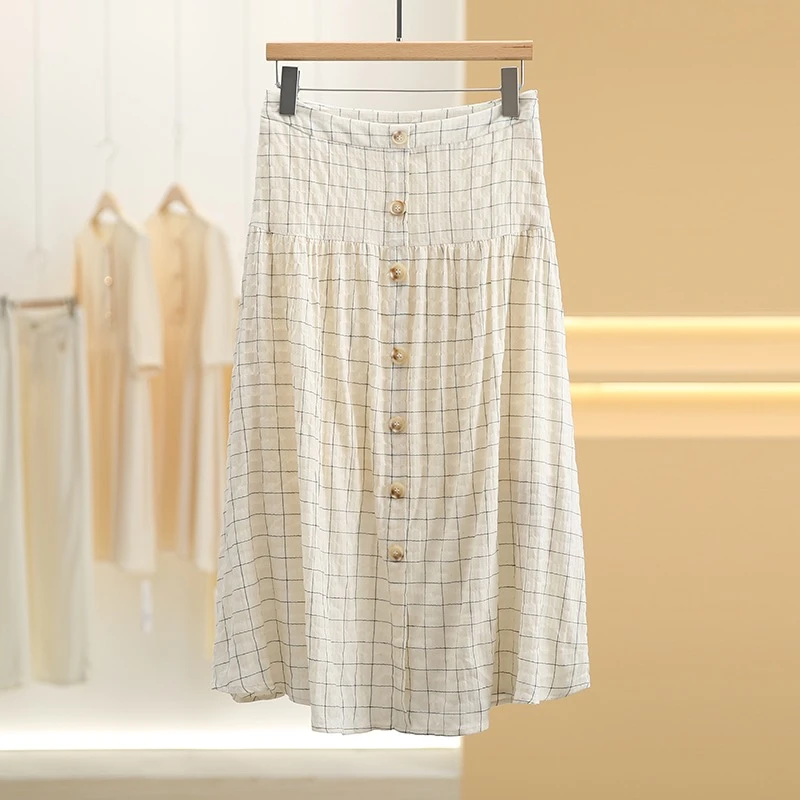 gcrues撤柜夏季简约条纹舒适百搭半身格子裙L码