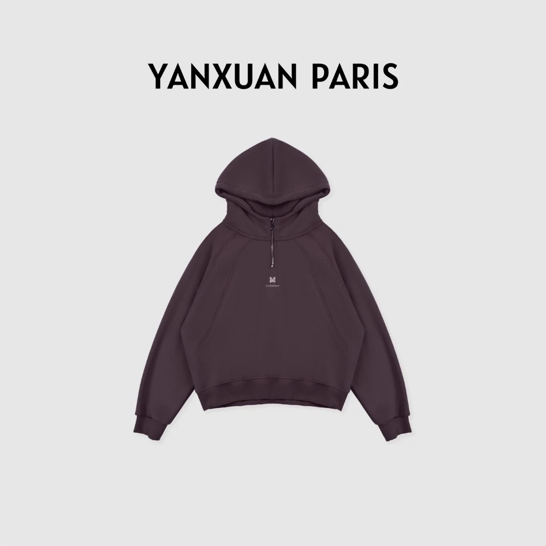 “厚乳摩卡”半拉链连帽卫衣女士可爱长袖宽松秋冬加绒卫衣 5509