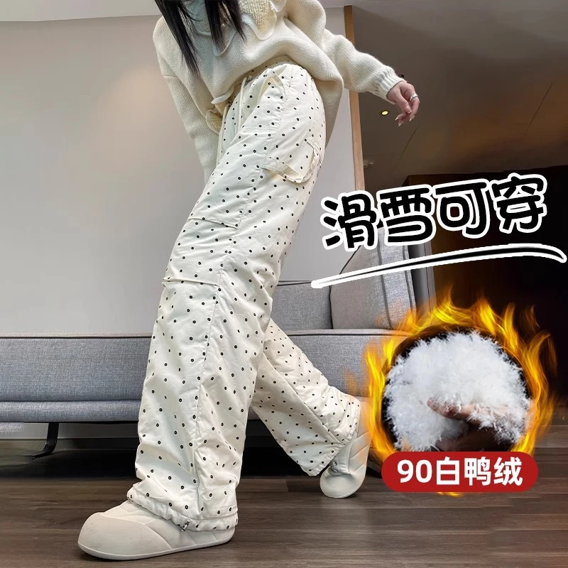 波点滑雪羽绒裤女士外穿2025新款东北零下40度雪地裤户外极寒棉裤