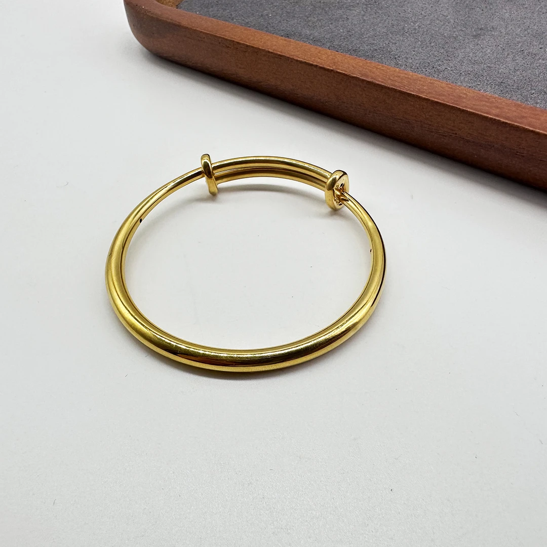 亮面5G足金999宝宝儿童婴儿推拉手镯纯金纯黄金正品保障