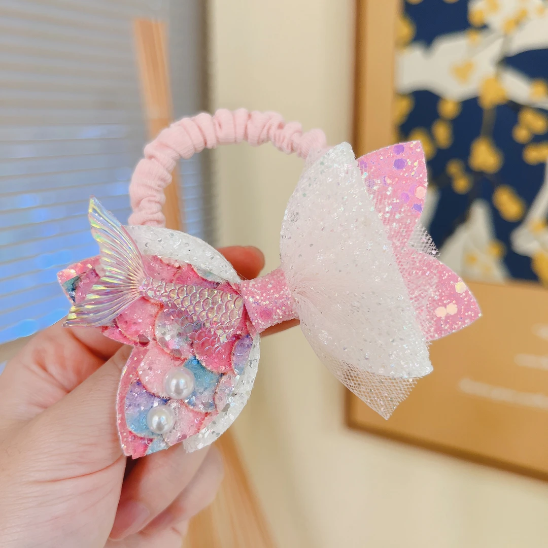 EF1321【满9.9发货】儿童仙气粉色美人鱼尾蝴蝶结发绳发夹公主发饰