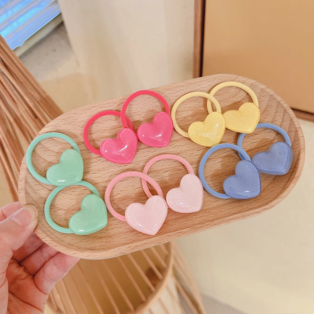 EF1232【满9.9发货】儿童发饰甜美可爱清新色爱心发圈女童橡皮筋