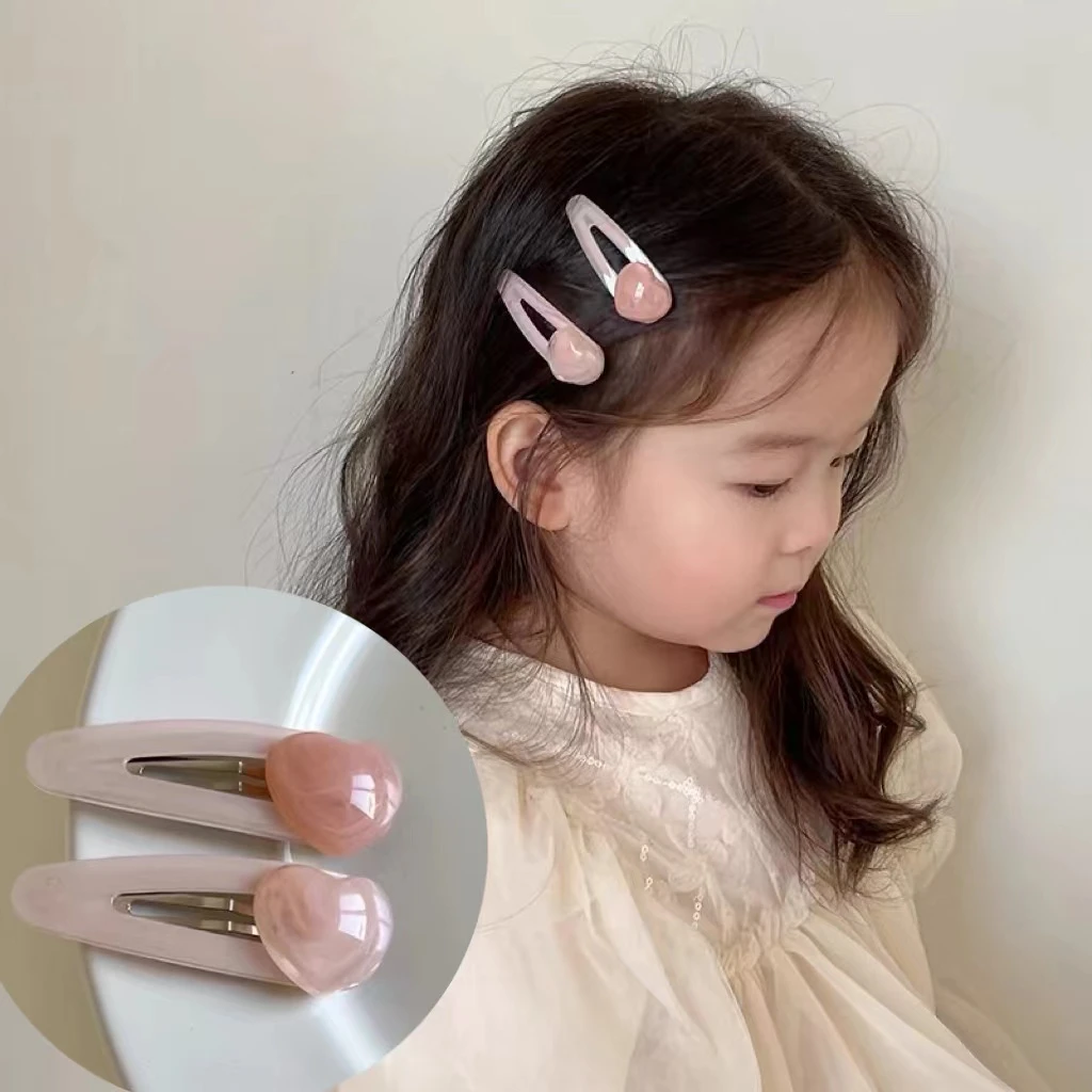 EF1149【满9.9发货】简约儿童发夹淡粉色爱心BB夹可爱侧边夹发饰