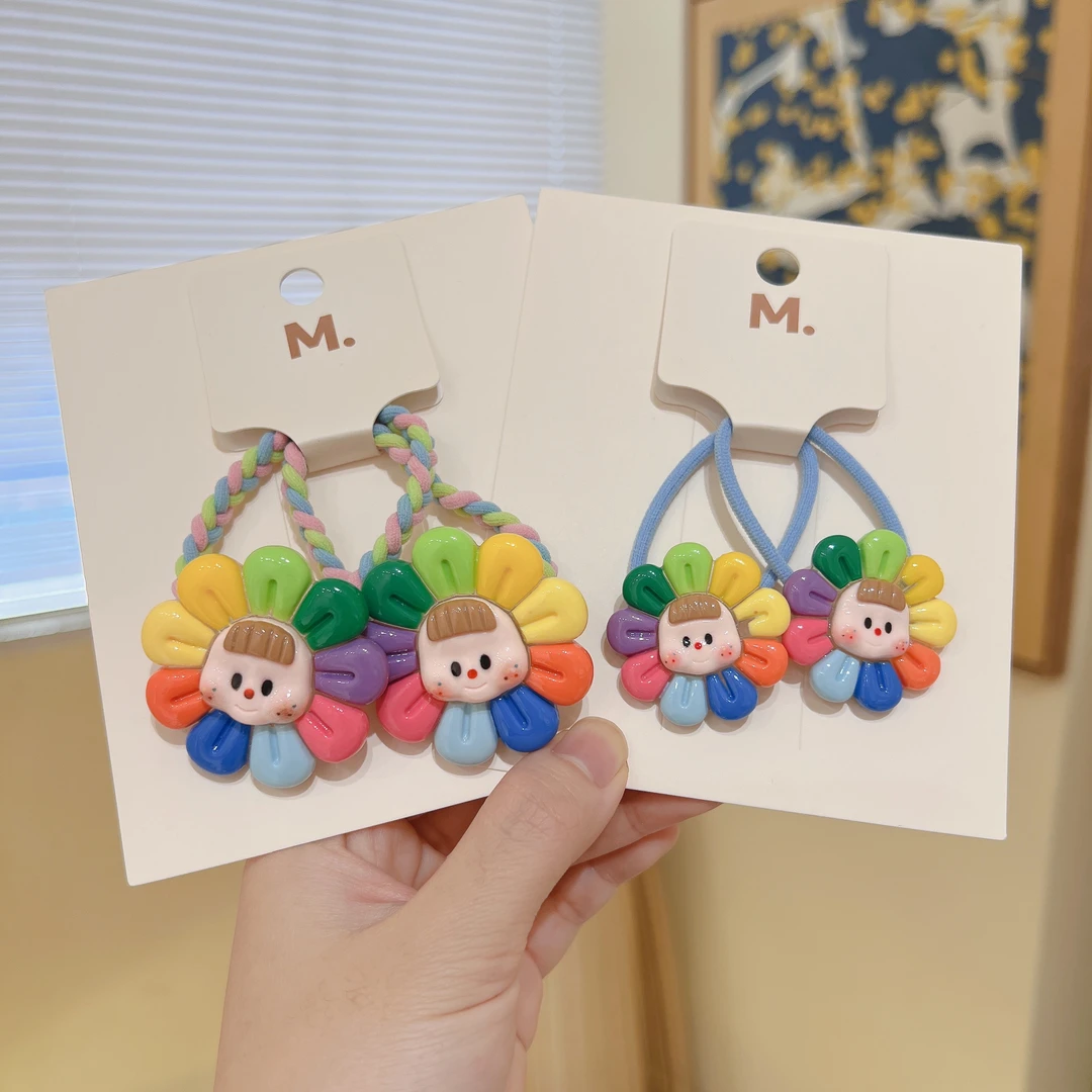 EF1378【满9.9发货】儿童发饰彩色太阳花皮筋可爱甜美发圈女童